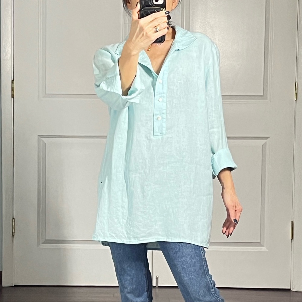 Chico’s 100% linen half button down 3/4 sleeves tunic size 1P